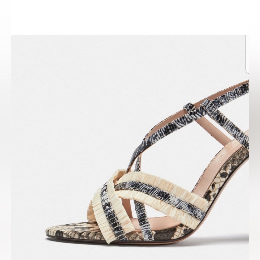 Zara Snakeskin Strappy Heels - Cream and Black - Picture 5 of 15